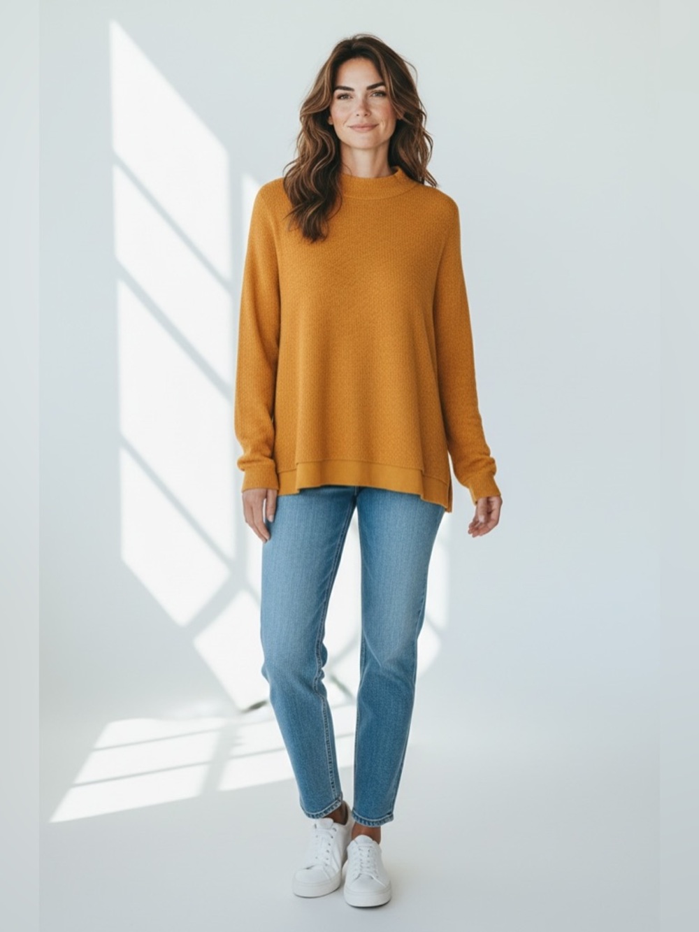 Old Navy Mock Neck Puff Sleeve Blouse Mustard Size Large